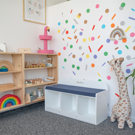 banquette avec étagères pour les enfants KiddyMoon, Blanc/ Bleu Foncé