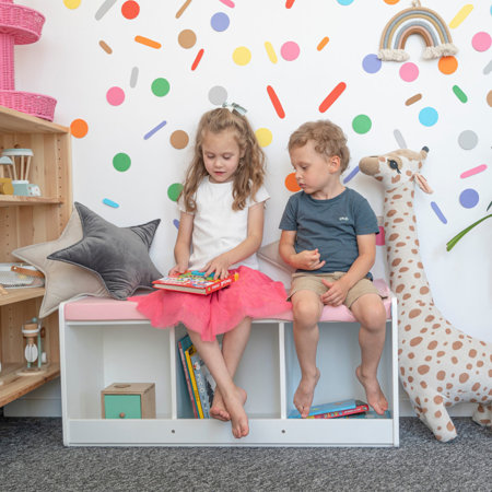 banquette avec étagères pour les enfants KiddyMoon, Blanc/ Rose