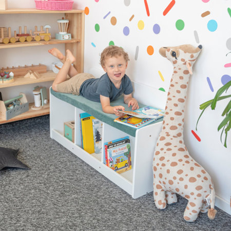 banquette avec étagères pour les enfants KiddyMoon, Gris/ Vert Forêt 