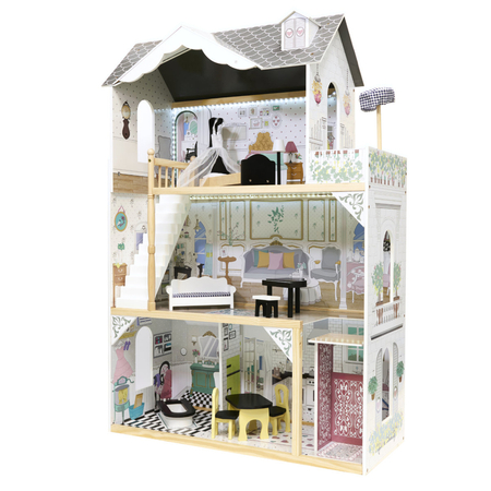 maison de poupée XXL en bois avec meubles et accessoires