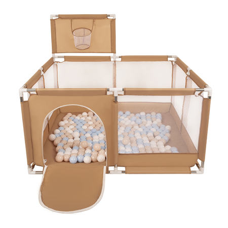 parc bébé avec balles plastiques aire de jeu pliable basket , Beige :  Beige Pastel/ Bleu Pastel/ Blanc