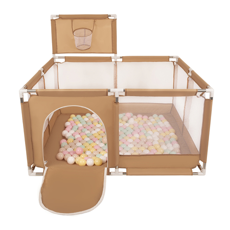 parc bébé avec balles plastiques aire de jeu pliable basket , Beige :  Beige Pastel/ Jaune Pastel/ Blanc/ Menthe/ Rose Poudré