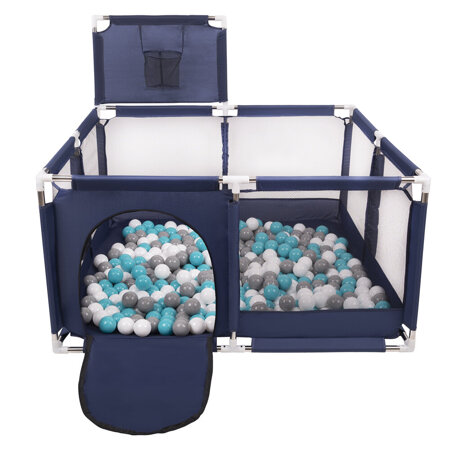 parc bébé avec balles plastiques aire de jeu pliable basket, Bleu: Gris/ Blanc/ Turquoise