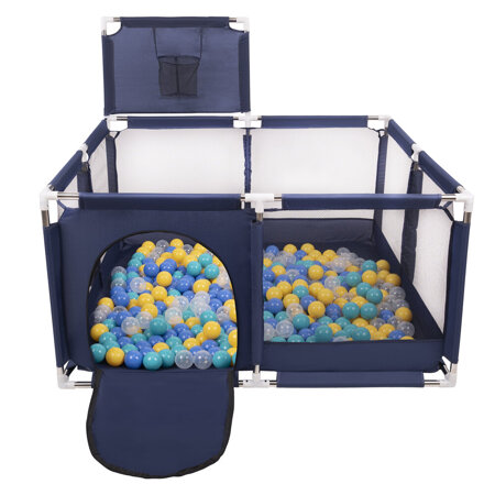 parc bébé avec balles plastiques aire de jeu pliable basket, Bleu: Turquoise/ Bleu/ Jaune/ Transparent