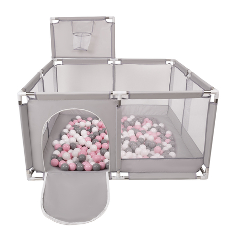 parc bébé avec balles plastiques aire de jeu pliable basket, Gris: Blanc/ Gris/ Rose Poudré