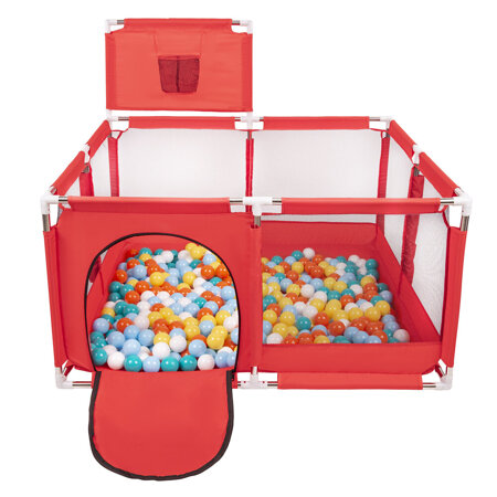 parc bébé avec balles plastiques aire de jeu pliable basket, Rouge: Blanc/ Jaune/ Orange/ Babyblue/ Turquoise