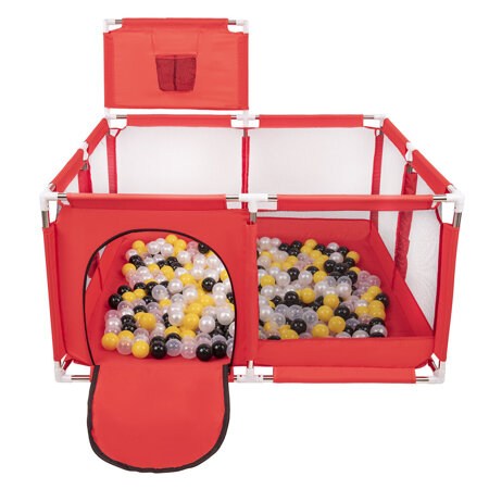 parc bébé avec balles plastiques aire de jeu pliable basket, Rouge: Noir/ Perle/ Jaune/ Transparent