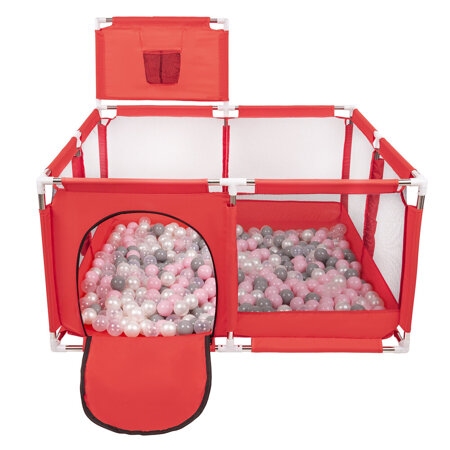 parc bébé avec balles plastiques aire de jeu pliable basket , Rouge: Perle/ Gris/ Transparent/ Rose Poudré