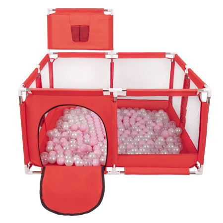 parc bébé avec balles plastiques aire de jeu pliable basket , Rouge:  Rose Poudré/ Perle/ Transparent
