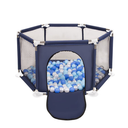 parc bébé hexagonal pliable avec balles plastiques, Bleu: Babyblue/ Bleu/ Perle