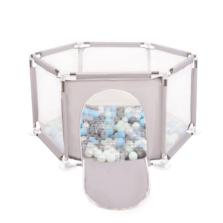 parc bébé hexagonal pliable avec balles plastiques, Gris: Perle/ Gris/ Transparent/ Babyblue/ Mentha