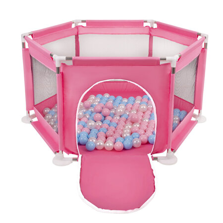 parc bébé hexagonal pliable avec balles plastiques , Rose: Babyblue/ Rose Poudré/ Perle