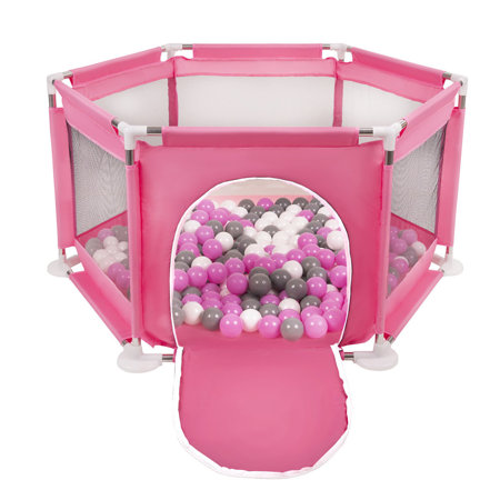parc bébé hexagonal pliable avec balles plastiques, Rose: Gris/ Blanc/ Rose