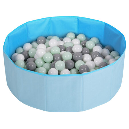 piscine à balles multicolores piscine pliable pour les enfant, bleu: blanc/gris/menthe, 100 balles