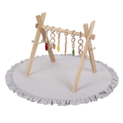 Jouet d'Activité avec 3 Pendentifs Portique d'Éveil Arche de Jeux Baby Gym, Naturelle Avec Gris Clair Tapis