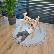 Jouet d'Activité avec 3 Pendentifs Portique d'Éveil Arche de Jeux Baby Gym, Naturelle Avec Gris Clair Tapis