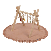 Jouet d'Activité avec 3 Pendentifs Portique d'Éveil Arche de Jeux Baby Gym, Naturelle Avec Rose Des Sables Tapis