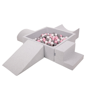 KiddyMoon Aire De Jeux en Mousse avec Carré Piscine À Balles pour Enfants, Gris Clair:  Blanc/ Gris/ Rose Poudré