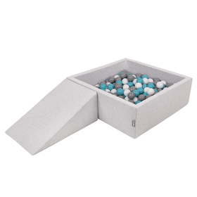 KiddyMoon Aire De Jeux en Mousse avec Carré Piscine À Balles pour Enfants, Gris Clair:  Gris/ Blanc/ Turquoise