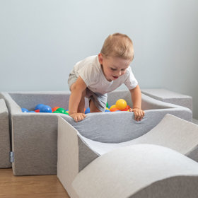 KiddyMoon Aire De Jeux en Mousse avec Carré Piscine À Balles pour Enfants, Gris Clair:  Perle/ Gris/ Transparent/ Babyblue/ Menthe