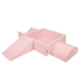 KiddyMoon Aire De Jeux en Mousse avec Carré Piscine À Balles pour Enfants, Rose: Babyblue/ Rose Poudre/ Perle