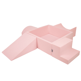 KiddyMoon Aire De Jeux en Mousse avec Carré Piscine À Balles pour Enfants, Rose: Babyblue/ Rose Poudre/ Perle