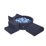 KiddyMoon Aire De Jeux en Mousse avec Rond Piscine à Balles pour Enfants, Bleu Foncé: Babyblue/ Bleu/ Perle