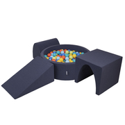 KiddyMoon Aire De Jeux en Mousse avec Rond Piscine à Balles pour Enfants, Bleu Foncé: Vertclr/ Orange/ Turq/ Bleu/ Babybl/ Jaune