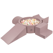 KiddyMoon Aire De Jeux en Mousse avec Rond Piscine à Balles pour Enfants, Bruyère:  Beige Pastel/ Jaune Pastel/ Blanc/ Menthe/ Rose Poudré