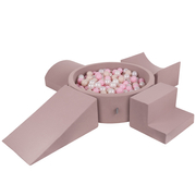 KiddyMoon Aire De Jeux en Mousse avec Rond Piscine à Balles pour Enfants, Bruyère:  Beige Pastel/ Rose Poudré/ Perle