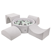 KiddyMoon Aire De Jeux en Mousse avec Rond Piscine à Balles pour Enfants, Gris Clair:  Blanc/ Gris/ Menthe