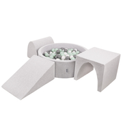 KiddyMoon Aire De Jeux en Mousse avec Rond Piscine à Balles pour Enfants, Gris Clair:  Blanc/ Gris/ Menthe