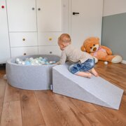 KiddyMoon Aire De Jeux en Mousse avec Rond Piscine à Balles pour Enfants, Gris Clair:  Blanc/ Gris/ Menthe