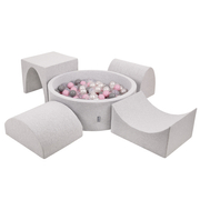 KiddyMoon Aire De Jeux en Mousse avec Rond Piscine à Balles pour Enfants, Gris Clair:  Perle/ Gris/ Transparent/ Rose Poudré