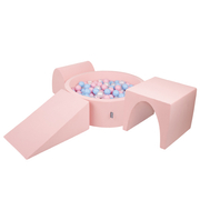 KiddyMoon Aire De Jeux en Mousse avec Rond Piscine à Balles pour Enfants, Rose: Babyblue/ Rose Poudre/ Perle