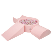 KiddyMoon Aire De Jeux en Mousse avec Rond Piscine à Balles pour Enfants, Rose:  Beige Pastel/ Rose Poudré/ Perle