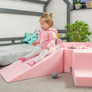 KiddyMoon Aire De Jeux en Mousse avec Rond Piscine à Balles pour Enfants, Rose:  Beige Pastel/ Rose Poudré/ Perle