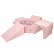 KiddyMoon Aire De Jeux en Mousse avec Rond Piscine à Balles pour Enfants, Rose: Beige Pastel/ Rose Poudré/ Perle