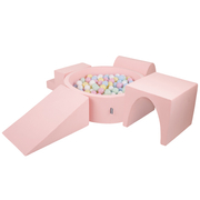 KiddyMoon Aire De Jeux en Mousse avec Rond Piscine à Balles pour Enfants, Rose: Bleu Pastel/ Jaune Pastel/ Blanc/ Menthe/ Rose Poudré 