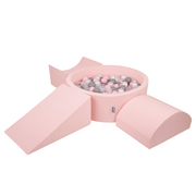 KiddyMoon Aire De Jeux en Mousse avec Rond Piscine à Balles pour Enfants, Rose: Perle/ Gris/ Transparent/ Rose Poudré