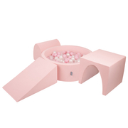 KiddyMoon Aire De Jeux en Mousse avec Rond Piscine à Balles pour Enfants, Rose: Rose Poudre/ Perle/ Transparent