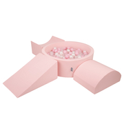 KiddyMoon Aire De Jeux en Mousse avec Rond Piscine à Balles pour Enfants, Rose: Rose Poudre/ Perle/ Transparent