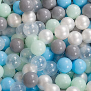 KiddyMoon Aire De Jeux en Mousse avec Rond Piscine à Balles pour Enfants, bleu foncé:perle/gris/transparent/babyblue/menthe, Piscine (200 Balles) + Version 5