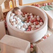 KiddyMoon Aire Velvet De Jeux en Mousse avec Rond Piscine à Balles pour Enfants, Beige Sableux:  Beige Pastel/ Jaune Pastel/ Blanc/ Menthe/ Rose Poudré