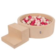 KiddyMoon Aire Velvet De Jeux en Mousse avec Rond Piscine à Balles pour Enfants, Beige Sableux:  Beige Pastel/ Rose Poudré/ Perle/ Rose Foncé