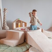 KiddyMoon Aire Velvet De Jeux en Mousse avec Rond Piscine à Balles pour Enfants, Beige Sableux:  Beige Pastel/ Saumon/ Blanc