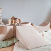 KiddyMoon Aire Velvet De Jeux en Mousse avec Rond Piscine à Balles pour Enfants, Beige Sableux:  Beige Pastel/ Saumon/ Blanc