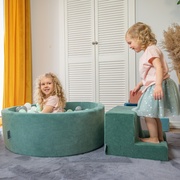 KiddyMoon Aire Velvet De Jeux en Mousse avec Rond Piscine à Balles pour Enfants, Beige Sableux:  Turquoise Foncé/ Beige Pastel/ Vert-Gris/ Saumon