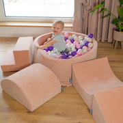 KiddyMoon Aire Velvet De Jeux en Mousse avec Rond Piscine à Balles pour Enfants, Rose Des Sables:  Beige Pastel/ Saumon/ Blanc