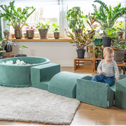 KiddyMoon Aire Velvet De Jeux en Mousse avec Rond Piscine à Balles pour Enfants, Vert Forêt:  Blanc/ Gris/ Menthe